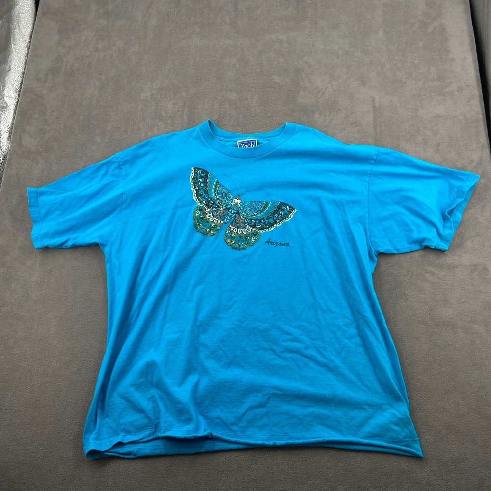 Vintage Disney Pooh T Shirt Unisex One Size 26/28 Blue Lepidoptera Butterfly